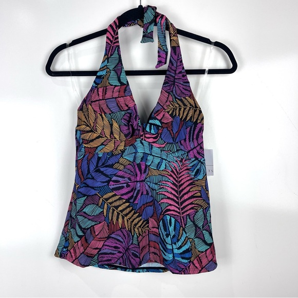 NEW Sunsets Heidi Halter Tankini Swim Suit Top Panama Palms Women's Size Medium - Picture 1 of 8